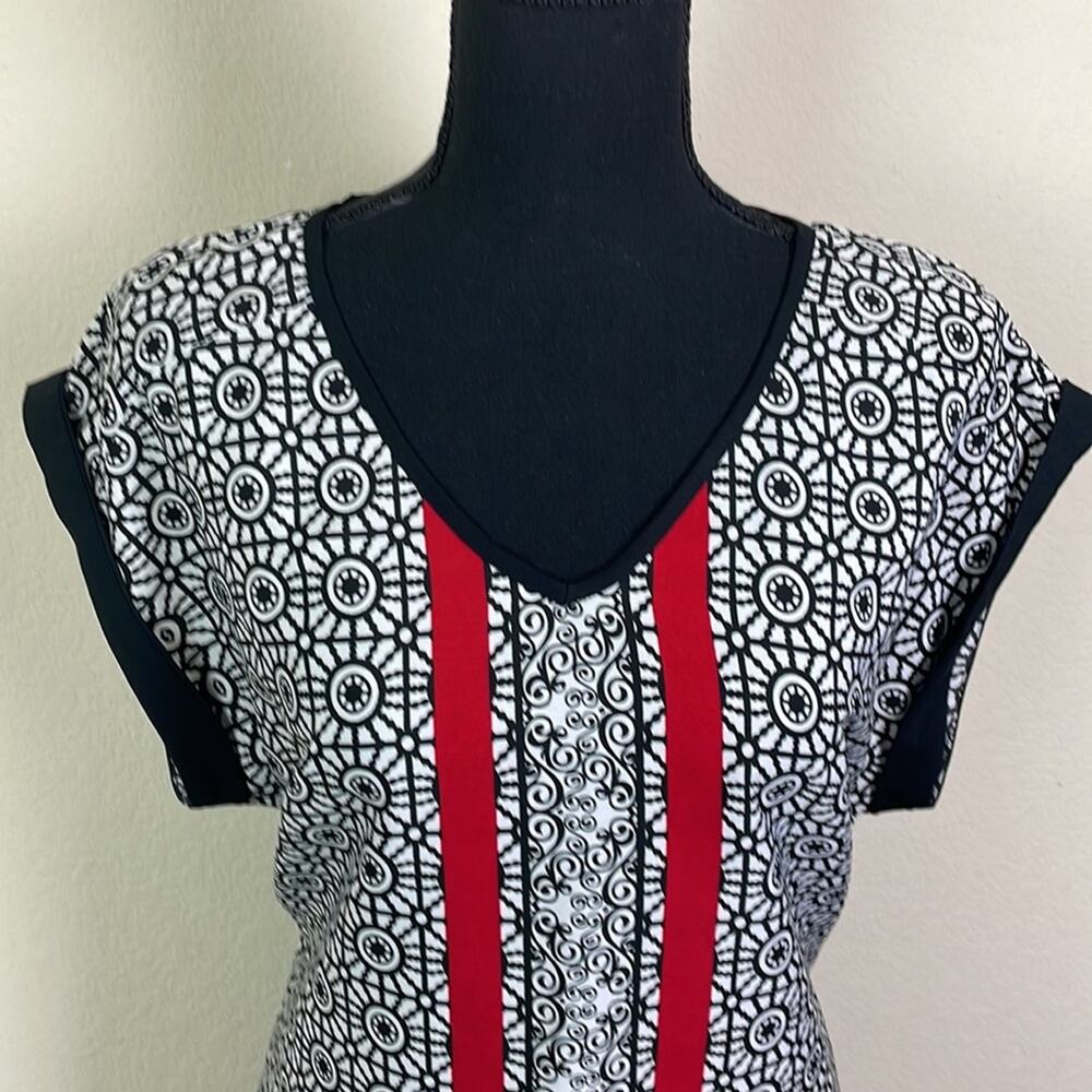 Antilia Femme center stripe cap sleeve blouse women's L - Picture 2 of 12